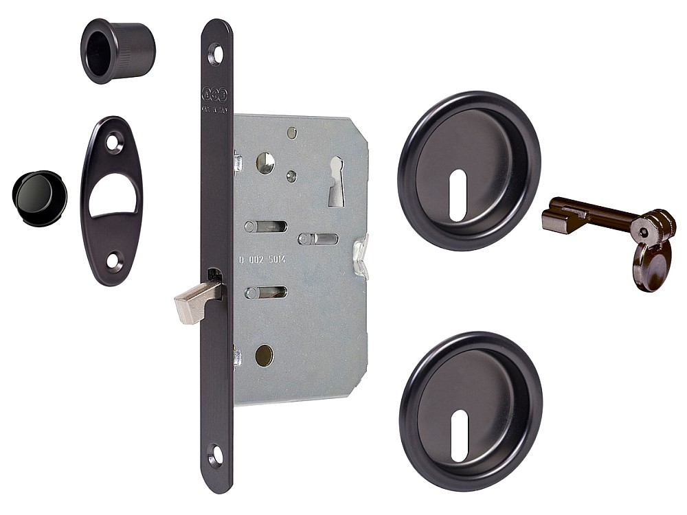 Round door handle with keyhole lock in black BestFix Sliding Door